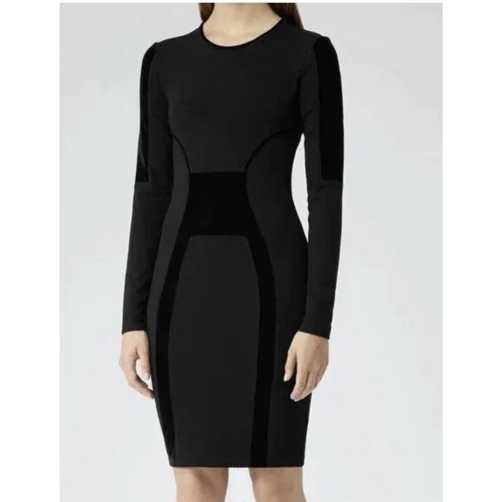 Reiss Tigre Velvet Detail Black Bodycon Dress Size 8 NEW‎ Luxury Designer Glam